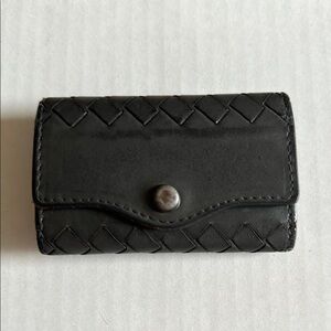 Bottega Veneta Key Case Key Holder Intrecciato Black Leather Unisex Distressed